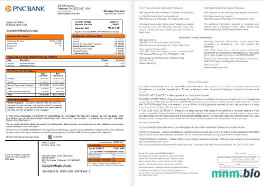 USA PNC Bank wyciąg z kredytu hipotecznego w formatach Word i PDF